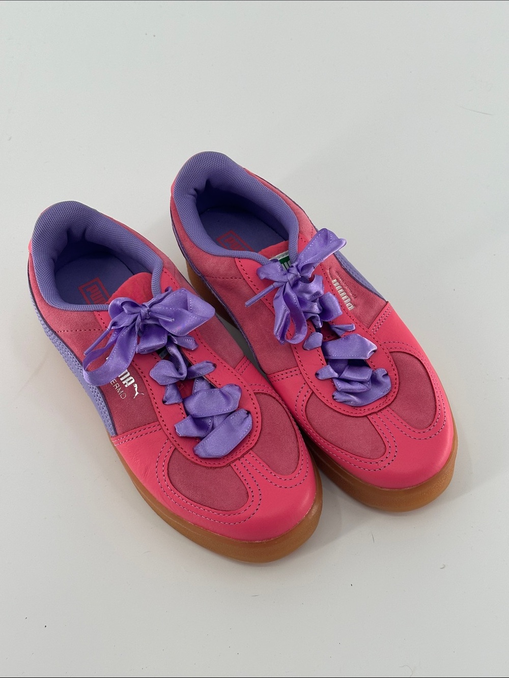 Puma Pink and Purple Ribbon-Lace Sneakers